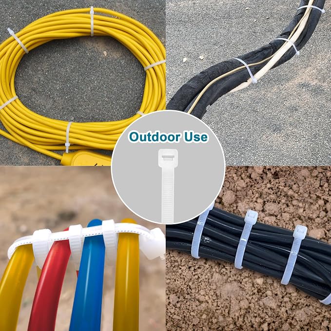 White Zip Ties 14 inch (1000 Pack), Clear, 50 lb, UV Resistant Cable Ties for Outdoor Use, LOCKLOCK