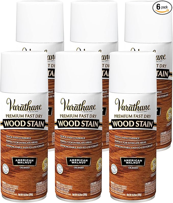 Varathane Premium Fast Dry Wood Stain Spray | 1 Hour Dry Time | 1 Coat Color | Interior Wood Stain | Furniture, Cabinets, Doors, Trim | 10.25 oz | 6 Pack | American Walnut