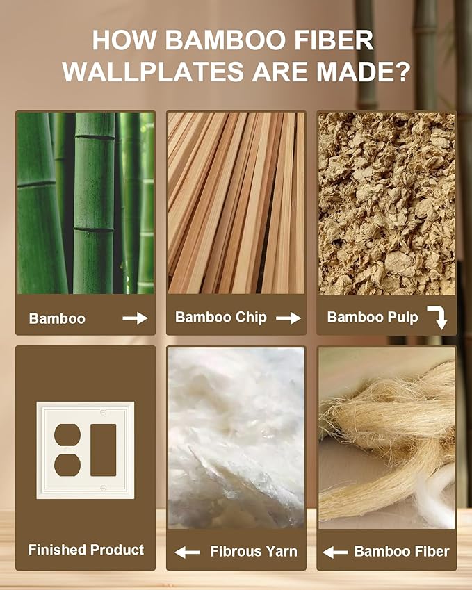 2-Pack Combo Duplex/Decorator Outlet Cover Plate, Light Almond Decorative Switch Plates Covers, Durable Natural Bamboo Fiber Wall Plates for Electrical Outlets, Receptacle, GFCI Outlet, Dimmer Switch