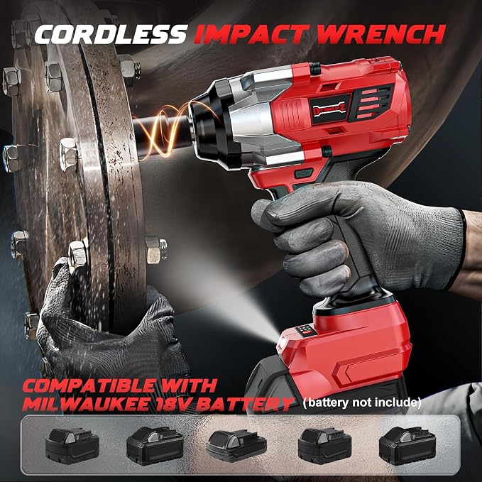 DIYtoolifz Cordless Impact Wrench 1/2" Compatible with Milwaukee 18V Battery, 1000Ft-lbs(1360N.m) High Torque Impact Driver, Electric Impact Gun with 4-Mode Speed, LED Work Light for Car(Bare Tool)