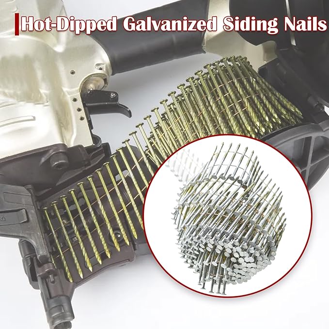 findmall 3600 Count Siding Nails 2-1/4 Inch by .092 Inch 15 Degree Ring Shank Hot-Dipped Galvanized Collated Wire Coil