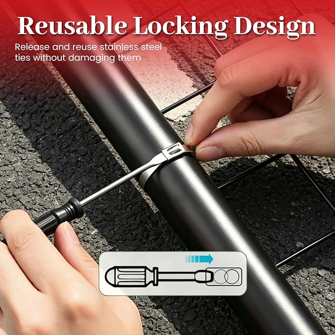 105PCS Heavy Duty 304 Stainless Steel Cable Tie Gun Kit, Includes 105PCS 11.8 Inch Metal Zip Ties, Self-Locking, UV & Corrosion Resistant, for Fence, Exhaust Pipe, Chicken Coop, Farm Use