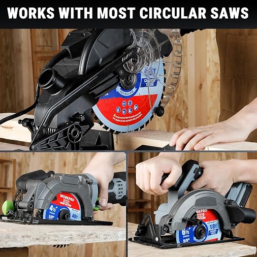 WORKPRO 6-1/2 Inch Woodworking Circular Saw Blades, 18T/24T/40T/60T All-Purpose Wood Cutting Variety, Thin Kerf, Carbide Tipped, ATB Tooth, 4-Pack