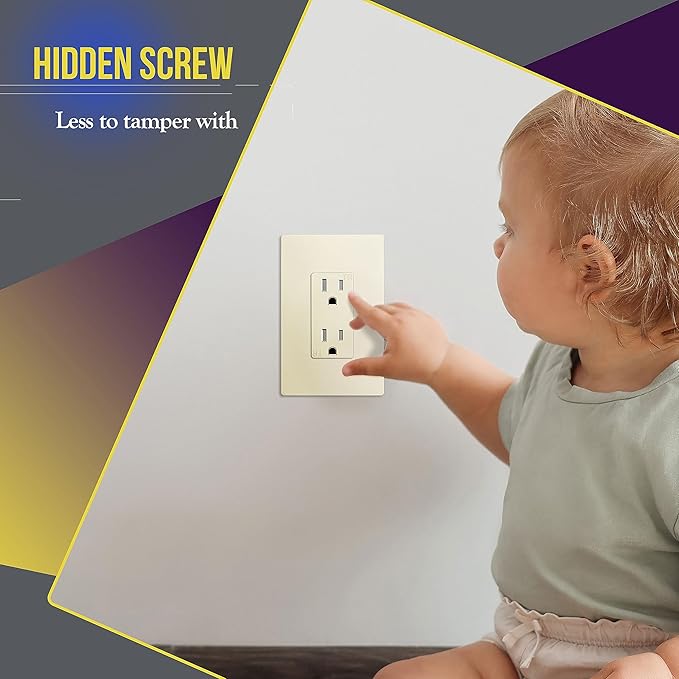 ENERLITES Screwless Decorator Wall Plate Child Safe Outlet Cover, Gloss Finish, Medium Size 1-Gang 4.88" H x 3.11" L, Unbreakable Polycarbonate Thermoplastic, SI8831M-LA-10PCS, Light Almond
