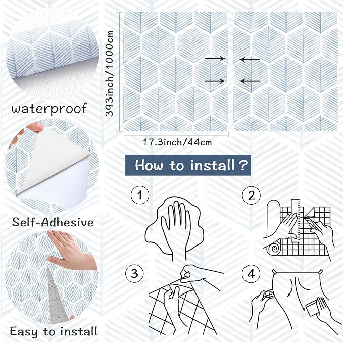 Geometric Peel and Stick Wallpaper Boho Contact Paper Vinyl 17.3''×393'' | Self Adhesive Wallpaper Modern Beige and White Wall Paper Removable Decorative Wallpapers for Bedroom Bathroom Cabinets Décor