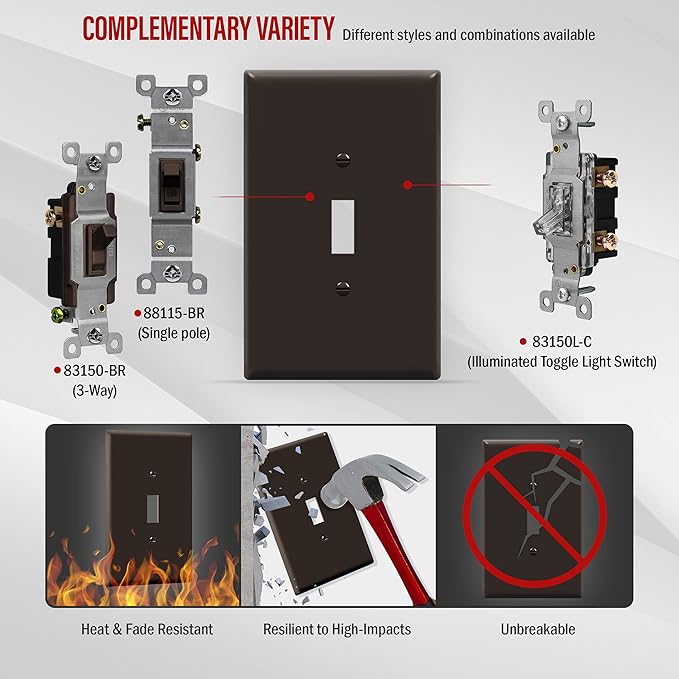 ENERLITES Toggle Light Switch Wall Plate, Jumbo Switch Cover, Gloss Finish, Oversized 1-Gang 5.5" x 3.5", Unbreakable Polycarbonate Thermoplastic, 8811O-BR-10PCS, Brown, 10 pack