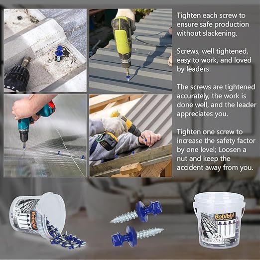 Metal Roofing Screws 10 x 1 inch, Blue Hex Head Sheet Metal Roof Screw with EPDM Washer for Corrugated Roofing (250Pcs)