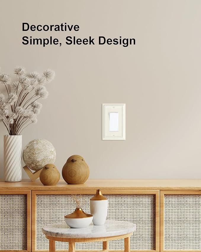 4-Pack Decorator Wall Plate Cover, Light Almond Decorative Switch Plates and Outlet Covers, Durable Natural Bamboo Fiber Wall Plates for Electrical Outlets, Receptacle, GFCI Outlet, Dimmer Switch