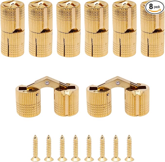 14mm Invisible Brass Barrel Hinges Hidden Concealed Furniture Hinges 180 Degree Opening Angle 8Pcs