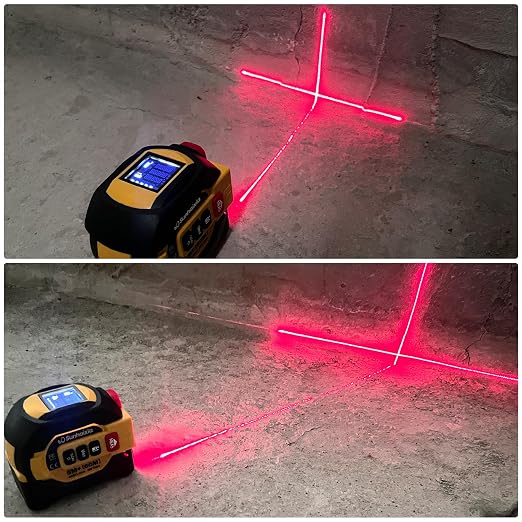 Laser Tape Measure 3 in 1 with Laser Level Crosshairs |196ft/60m Laser Distance+16ft/5m AutoLock Tape |Backlit LCD Display (Ft/Inch/M/mm) |for DIY,Construction, Interior Design (Yellow)