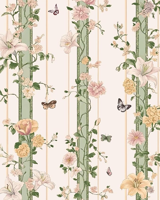BOKEBEVE Boho Floral Peel Stick Wallpaper Beige Pink 17.5 x 393.5In | Extra Long Leaf Contact Paper Modern Wall Paper for Bedroom Accent Walls Laundry Nursery Pantry Renter Friendly Removable