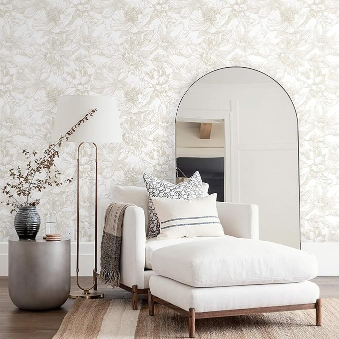 Ismoon Large Floral Peel and Stick Wallpaper Boho Beige/Coffee Contact Paper 17.3inx32.8ft Modern Wall Paper Removable Self Adhesive Bedroom Cabinet Bathroom Waterproof Mural Wall Decor Vinyl Roll