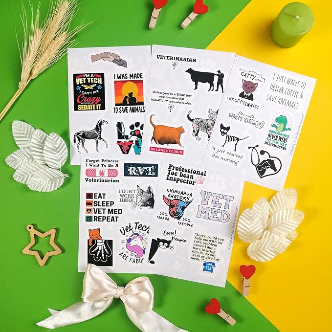 BulbaCraft 100Pcs Funny Veterinary Stickers and Laptop Decals, Vet Stickers, Veterinarian Decals, Funny Veterinary Gifts, Gifts for Women & Men