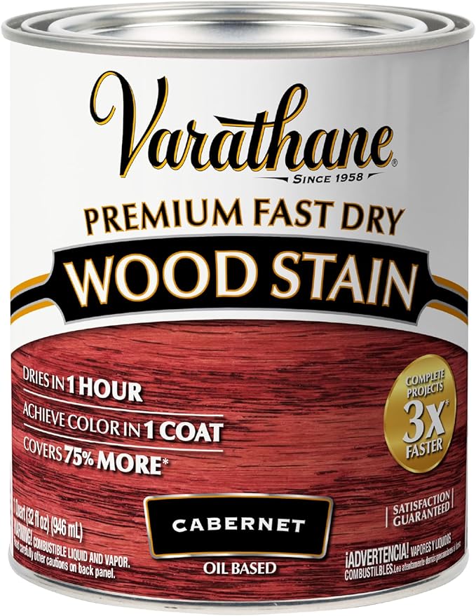 Varathane Premium Fast Dry Wood Stain | 1 Hour Dry Time | 1 Coat Color | Interior Wood Stain | Furniture, Cabinets, Doors, Trim | Quart | Cabernet