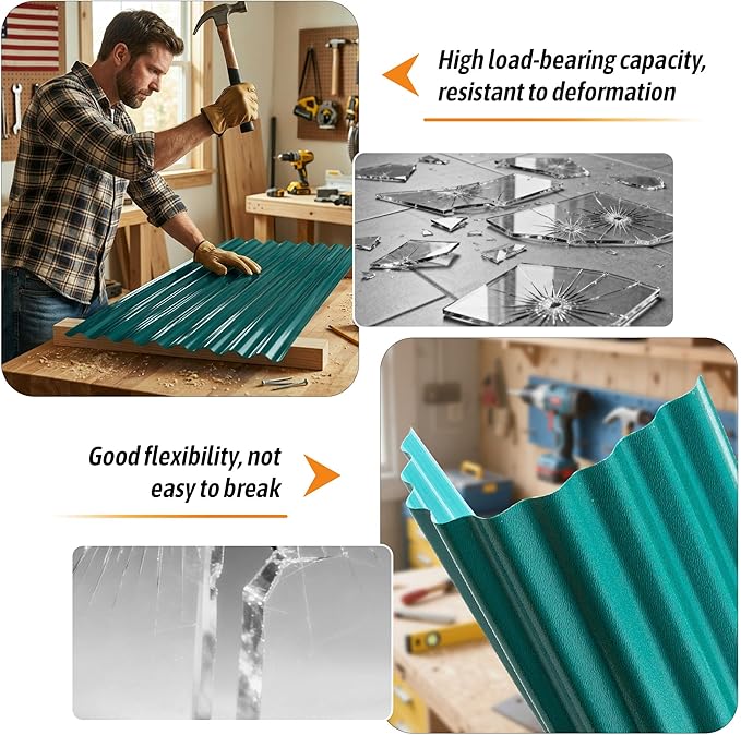 Resin Roof Panels 25Pcs 60.2×20.67 Inches with Screws, Corrugated PVC Roofing Panels, Waterproof Wall Panel Siding Panels Sheets for Garages, Sheds, Chicken Coop, Stables and Mobile Homes, Green