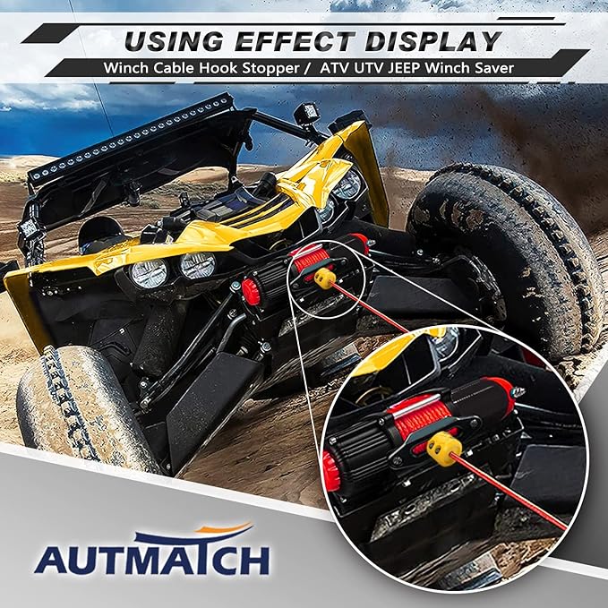 AUTMATCH Winch Cable Hook Stopper (1 Pack), Silicone Rubber Winch Stopper for Wire & Synthetic Rope, Winch Line ATV UTV, Shock Absorbent, Prevent Pulling Bounce and Abrasion, Yellow