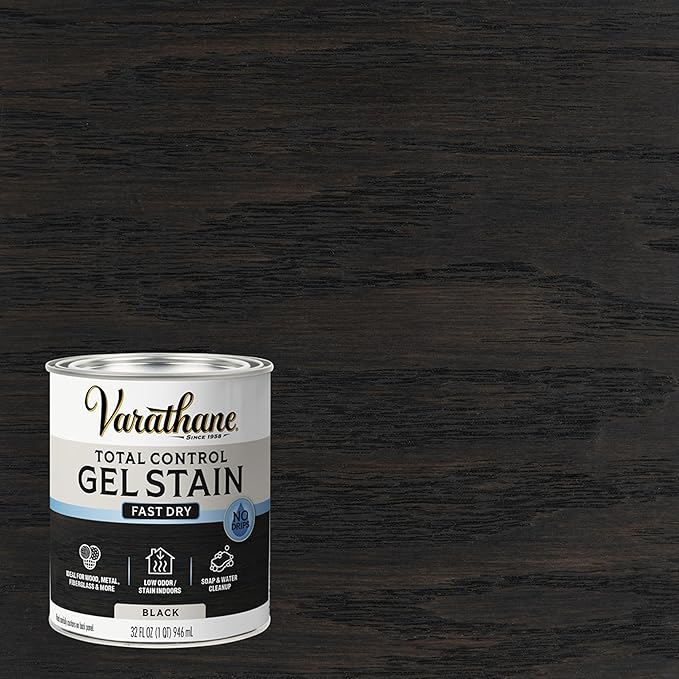 Varathane Total Control Gel Stain | Low Odor Water-Based Formula | Thick Gel Formula for Vertical Surfaces | Ideal for Wood, Metal & Fiberglass | Quart | Black