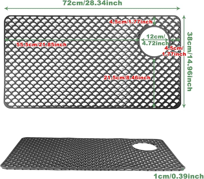 Sink Protectors for Kitchen Sinks - Large 28.4“ x 15” with Right Side Top Hole Heat Resistant Easy to Clean Non-Slip Kitchen Sink Mat for Kitchens Sinks Stainless Steel Bottom (Black) - 72x38CM