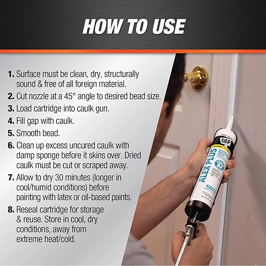 DAP Alex Plus Acrylic Latex Caulk, White, 10.1 Oz (7079818152) (Pack of 2)