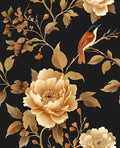 Laatse Vintage Floral Bird Wallpaper Peel and Stick Boho Wallpaper 17.5in x393in Black/Golden Floral Wall Mural Waterproof Self-Adhesive Modern Wall Paper for Bedroom Kitchen Cabinet Drawer Decor