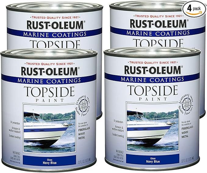 Rust-Oleum 207002-4PK Marine Coatings Topside Paint, Quart, Navy Blue, 4 Pack