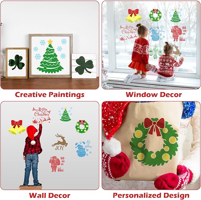 36pcs Christmas Drawing Stencils for Kids 8 Inches Holiday Sidewalk Chalk Stencils Painting Large Washable Reusable Christmas Themed Primary Shape Template for Kids Toddlers Preschool