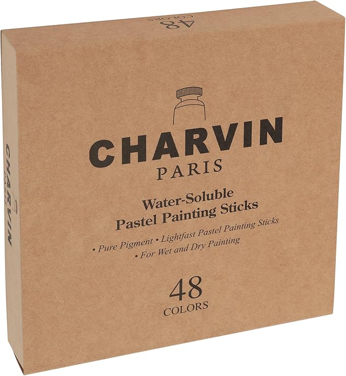 Charvin Artist Colored Chalk Pastels (Set of 48) - Water Soluble, Assorted Pastel Color Sticks for Wet, & Dry Painting