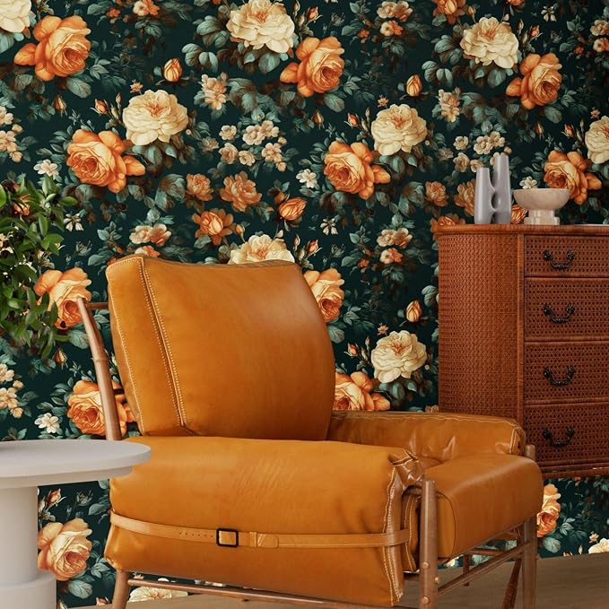 Fvlow Dark Green Glowing Floral Peel and Stick Wallpaper 17.4" x 118" | Renter Friendly, Removable & Waterproof, Vinyl Easy Install for Bedrooms, Bathrooms, Kitchens, Cabinets and Home Decor