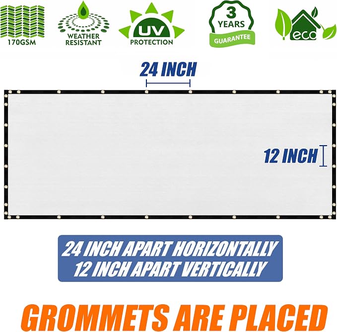 Amgo Custom Made 8' x 123' White Fence Privacy Screen Windscreen with Bindings & Grommets, Heavy Duty for Commercial and Residential, 90% Blockage, Cable Zip Ties Included (We Customize)