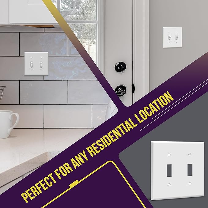 ENERLITES 5 Pack Double Toggle Switch Cover, Two Gang Light Switch Wall Plate, Standard Size 2-Gang 4.5" x 4.5", Unbreakable Polycarbonate Thermoplastic, UL Listed, 8812-W-5PCS, White