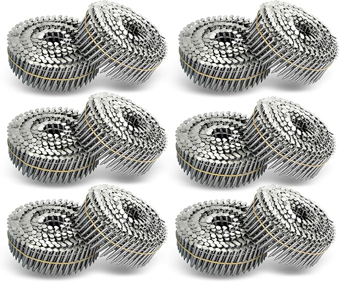 3600 Count Stainless Steel Coil Nails 15-Degree Collated Wire Coil Nails 1-1/2 Inch, 0.09 Inch Ring Shank `