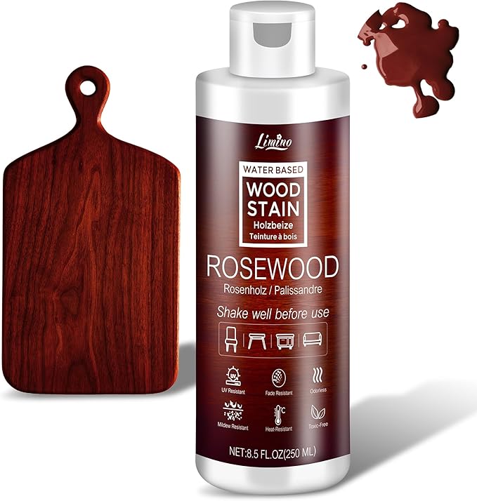Water Based Wood Stain - Rosewood | Wood Varnish for Indoor ＆ Outdoor Furniture, Wardrobe, Cabinets, Doors, Low Odor ＆ Non-Toxic, Fast Drying, Multiple Classical Finishes - 8.5fl.oz / 250ml