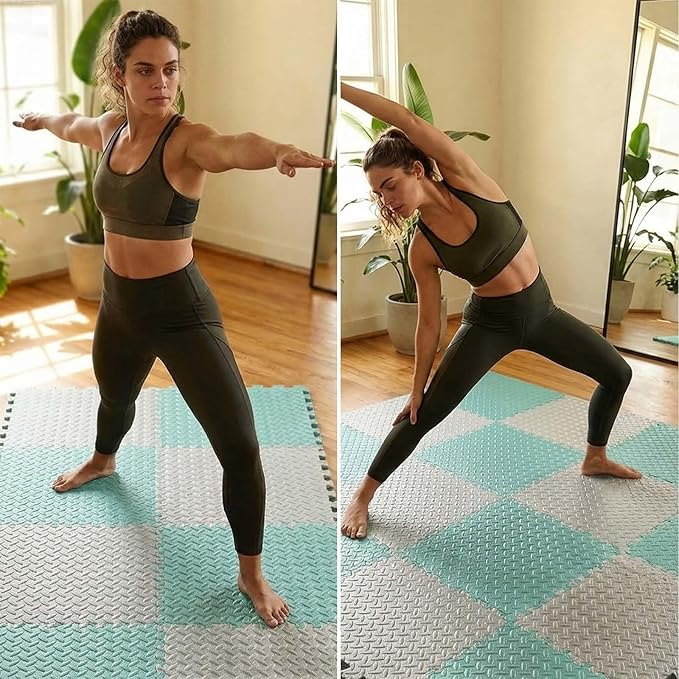 18 Tiles Puzzle Exercise Mat, EVA Interlocking Foam Floor Tiles, Non-Slip, Protective, Water-Resistant Flooring for Home Gym & Workout Equipment, 12.6" x 12.6" x 0.4", 18 Sq Ft