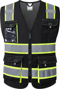 JKSafety Hi Vis Reflective Safety Vests for Men Women High Visibility Vest with Pockets Mesh Fabric Construction Safety Apparel Neon Vest for Work (220-Black 4XL)