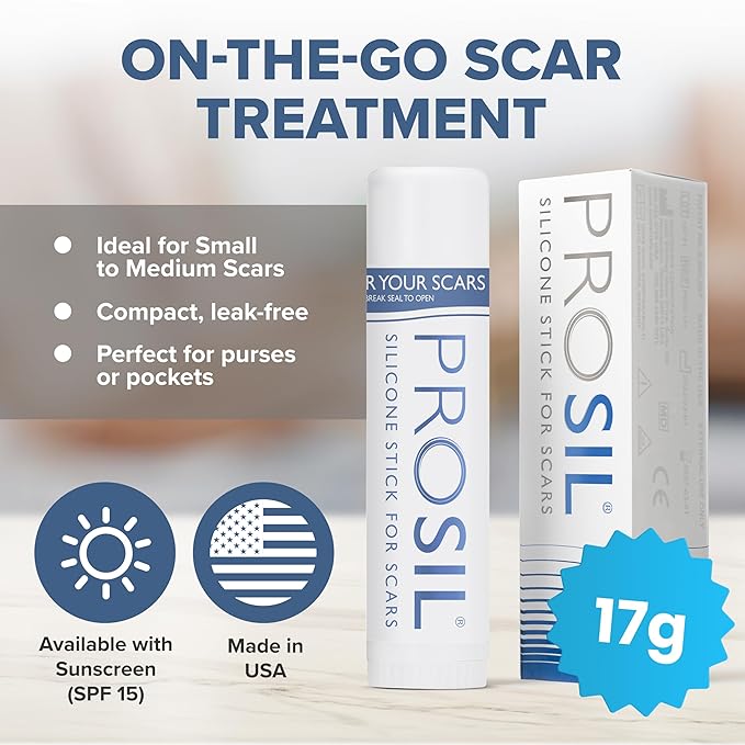 ProSIL Silicone Scar Stick - Scar Gel for Surgical Scars, Acne, & Burns - Silicone Gel for Scars is Safe for Children, Men & Women - Silicone Scar Gel Provides Effective Scar Therapy, 17g
