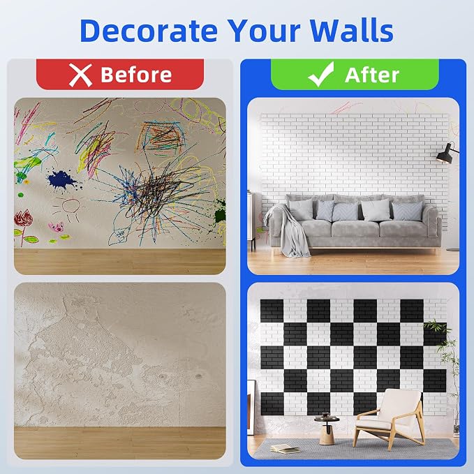 12 Pack Acoustic Panels with Self Adhesive Sound Proof Foam Panels for Wall | 12" X 12" X 0.4" High Density Soundproof Wall Panels, Brick Sound Absorbing Panels for Home Studio Office Decor - White