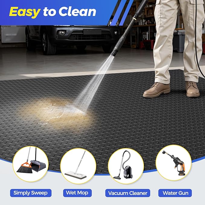 8x21 FT Garage Floor Mat, 2.8mm Thickened Garage Flooring Heavy Duty Rubber Garage Floor Mats for Under Car, Diamond Plate Garage Mat for Garage, Workshop, Enclosed Trailer