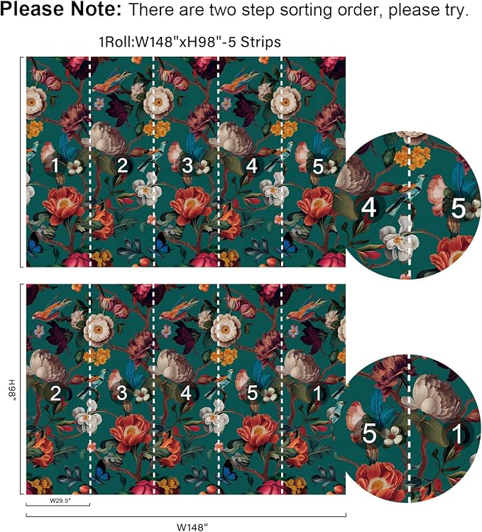 Zeeko Vintage Floral Wallpaper Peel and Stick Large Blue Flower Wall Murals for Bedroom TV Background Wall Paintings Art Deco 148" W x 98" H