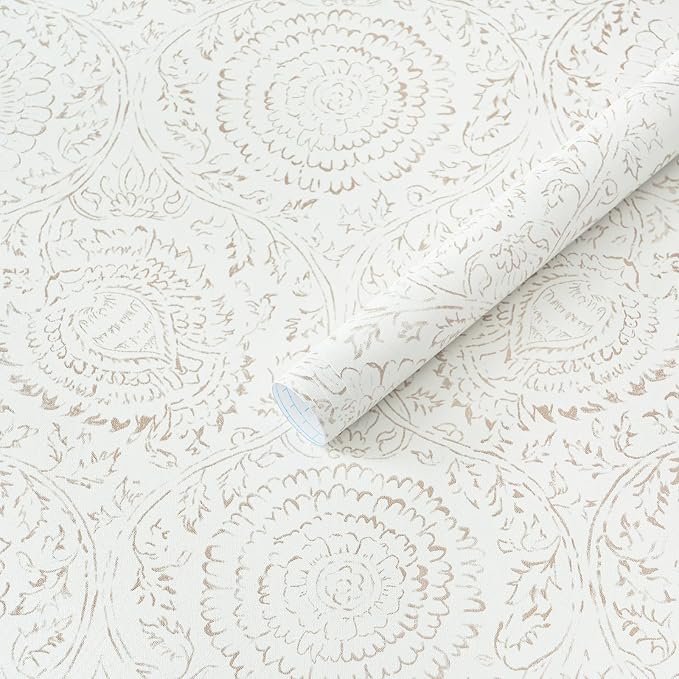 Heroad Boho Peel and Stick Wallpaper Modern Floral Wall Paper Neutral Beige Contact Paper Self Adhesive Removable Renter Friendly Wallpaper for Bedroom Living Room Shelf Liner Vinyl 17.3'' x 78.7''