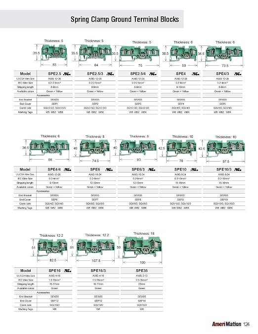 SDU6, DIN Rail Terminal Block, Spring clamp, Single Level, Feed Through, L74.5xH40xW8mm, 600V 30A, 10-24 AWG, Beige, 50pcs Bundle