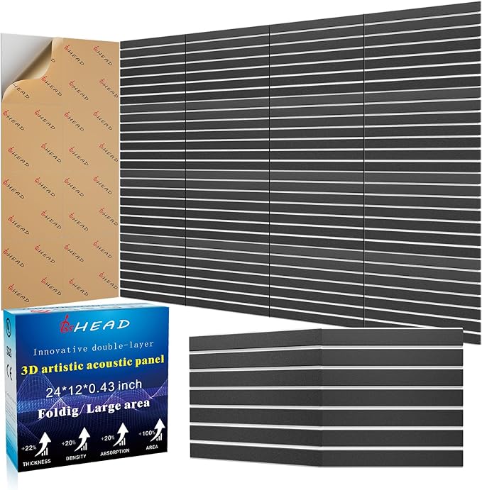BSHEAD 16 Pack 2-Layer Fold Soundproof Wall Panels, 12 x 12 x 0.43 in Large Sound Proof Foam Panels for Walls, High Density, 3D Acoustic Panels,Artistic Noise Dampening Panels Black&White
