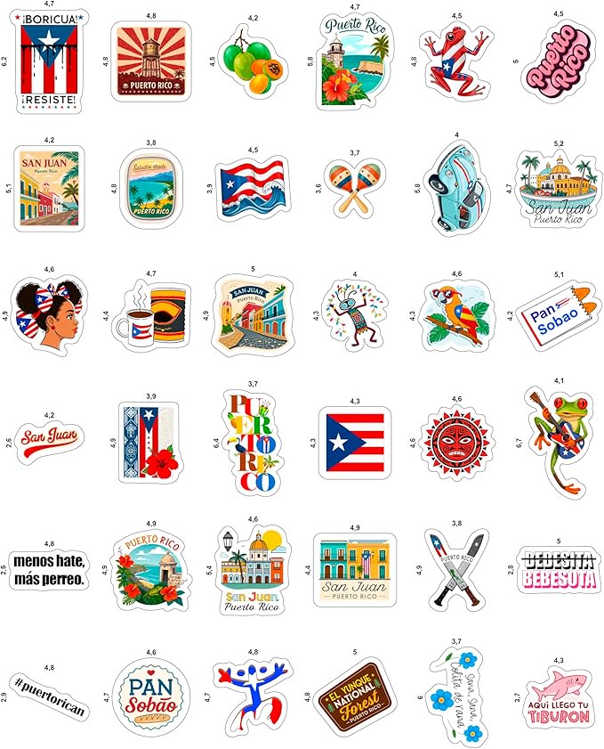 100Pcs Puerto Rico Stickers and Decals for Water Bottle, Laptop - Puerto Rico Gifts, Party Supplies & Dacorations - Puertorican Gifts - Gift for Women & Men