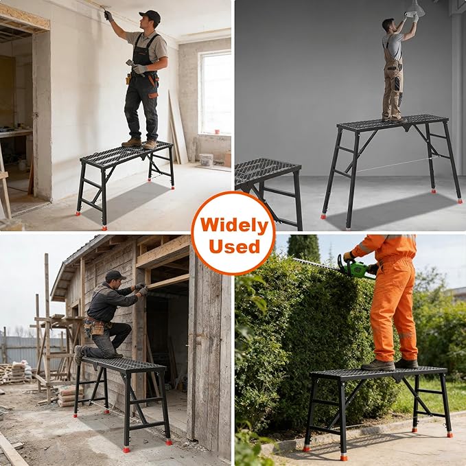 Foldable Scaffolding Platform, 70.9x15.8x35.8-61.4 Inch Heavy Duty Portable Work Platform with Adjustable Legs, 770 Lbs Capacity Platform Ladder for Stairs & Uneven Ground, Home Improvement
