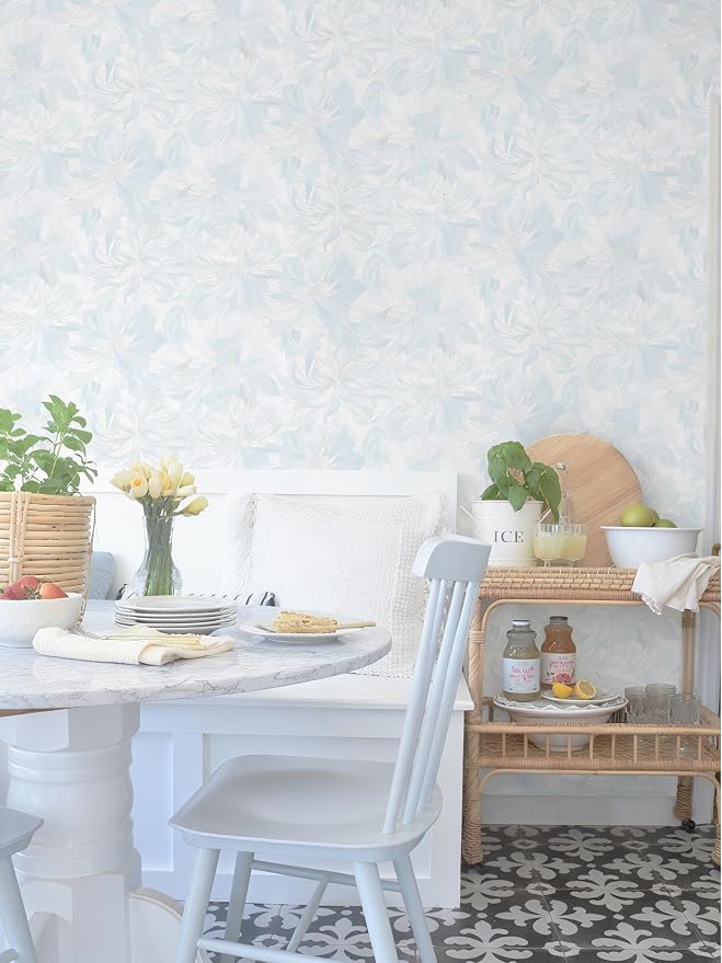 78.7"x17.3" Peel and Stick Wallpaper Blue Floral Boho Cute Contact Paper Light Blue Girly White Flower Wallpaper Removable Dorm Girls Wall Paper Self Adhesive Modern Kitchen Bedroom Vinyl Roll
