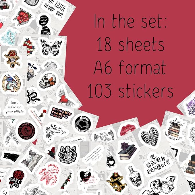 BulbaCraft 100Pcs Dark Romance Stickers for Water Bottle and Laptop - Dark Romance Party Supplies & Decorations, Waterproof Vinyl Decals, Love and Gothic Stickers, Gifts for Women & Men