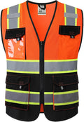 JKSafety Hi Vis Reflective Safety Vests for Men Women High Visibility Vest with Pockets Mesh Fabric Construction Safety Apparel Neon Vest for Work (220-OBlack XXL)
