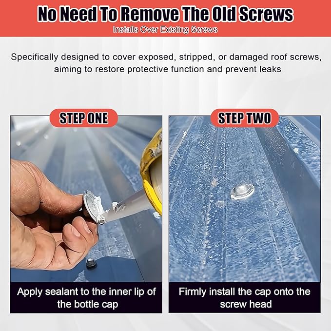 Metal Roof Screw Caps, 100 Pack Galvalume Screw Cover Caps, Rustproof & Waterproof Roofing Screw Caps, Seal Over Existing Screw Heads to Prevent Leaks, UV Resistant for Harsh Weather (with Gloves)