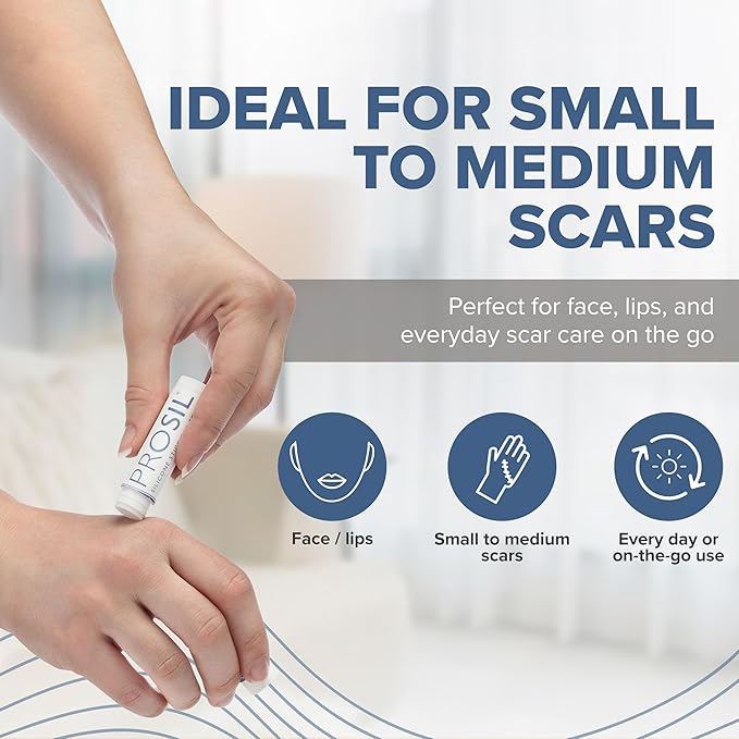 PROSIL Silicone Scar Stick 4.25 g – Medical Grade Silicone Scar Treatment for New & Old Scars – Mess Free, Glide On Scar Therapy Stick for Face & Body – Compact, Travel-Friendly Scar Care for Adults