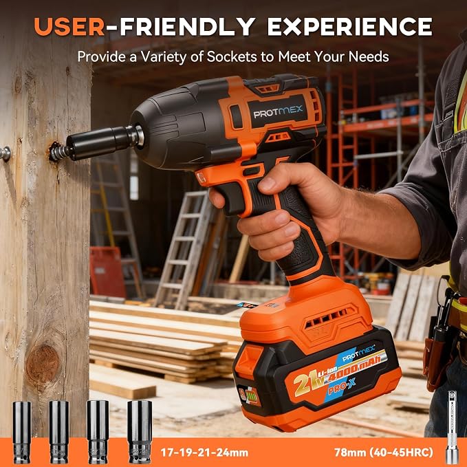 900Ft-lbs (1200N.m) Impact Wrench, 1/2" Cordless Impact Driver, 21V High Torque Power Impact Gun - 2x4.0Ah Batteries, Variable Speeds Impact Motor for Pickup Truck/Family Car (Orange Red)
