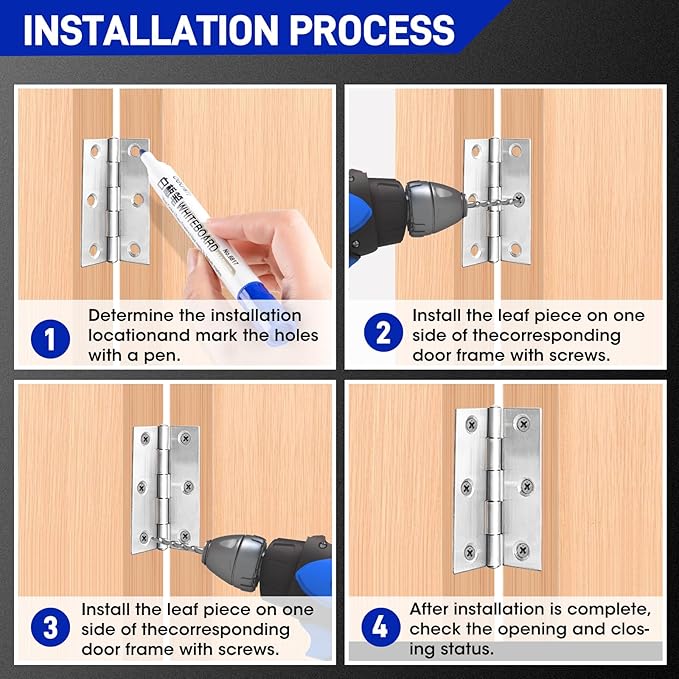 12 PCS 2.5 inches Modern Stainless Steel Hinges, Silver, Brushed, Polished, Surface Mount, 12 Count